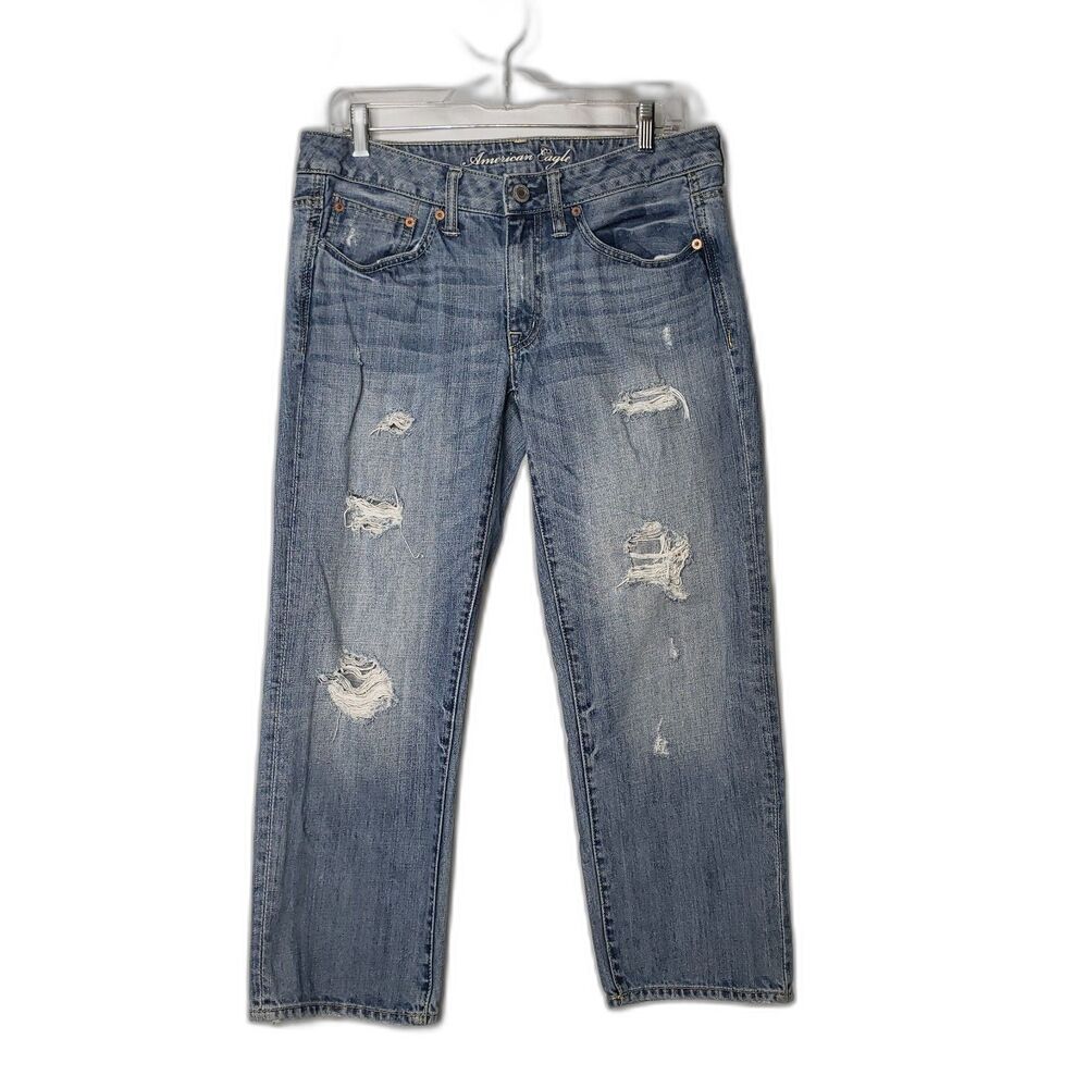 AMERICAN EAGLE Distressed Destroyed Denim Cropped Jeans Womens Size 6